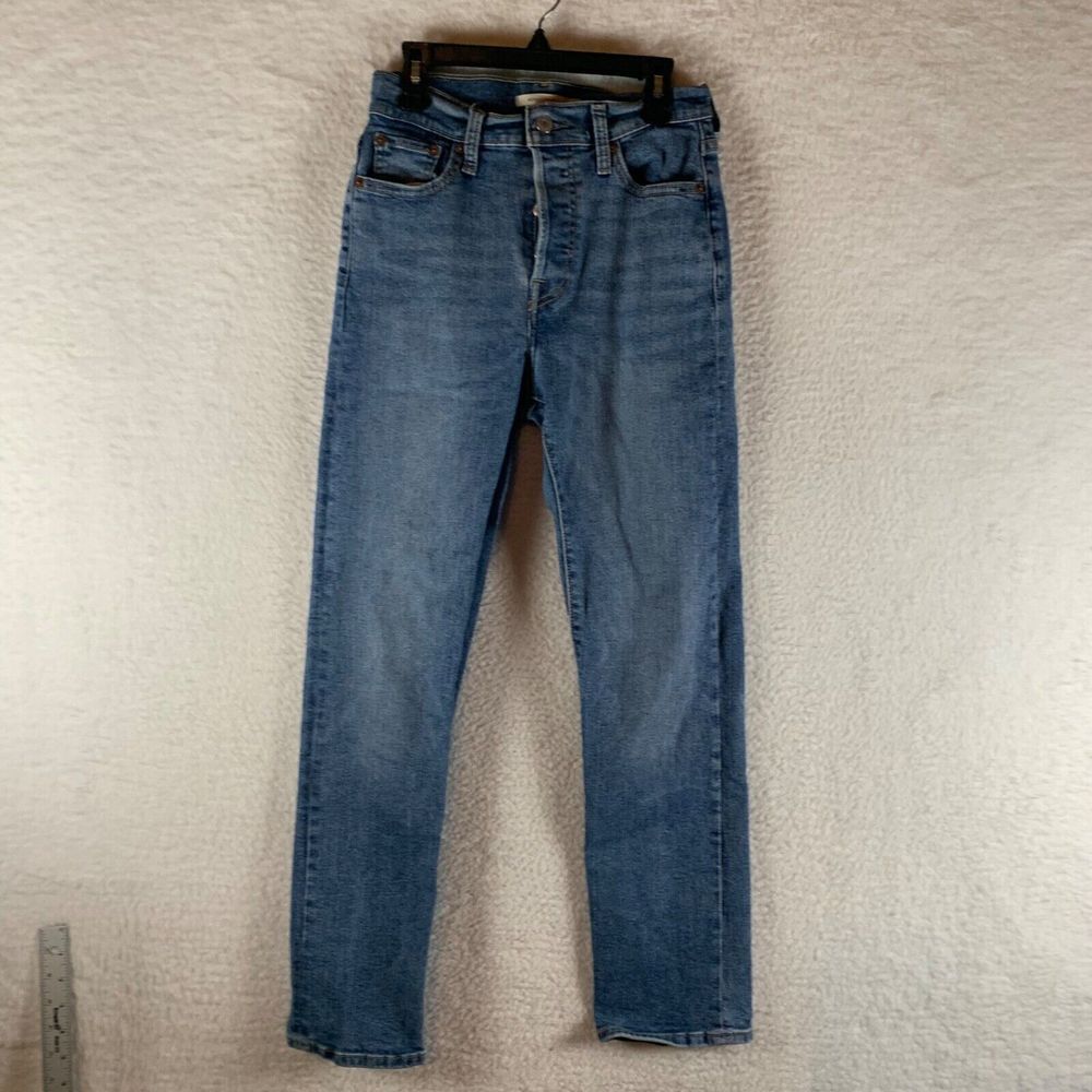 Levi's Womens High Rise Button Fly Blue Casual Wedgie Straight Fit Jeans Size 26